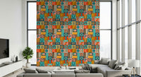 Geometric ABCs Retro Alphabet wallpaper jumbled graphic letters Postmodern colors.