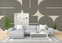 The wallpaper is applied seamlessly, giving the wall a uniform, high-end look.

