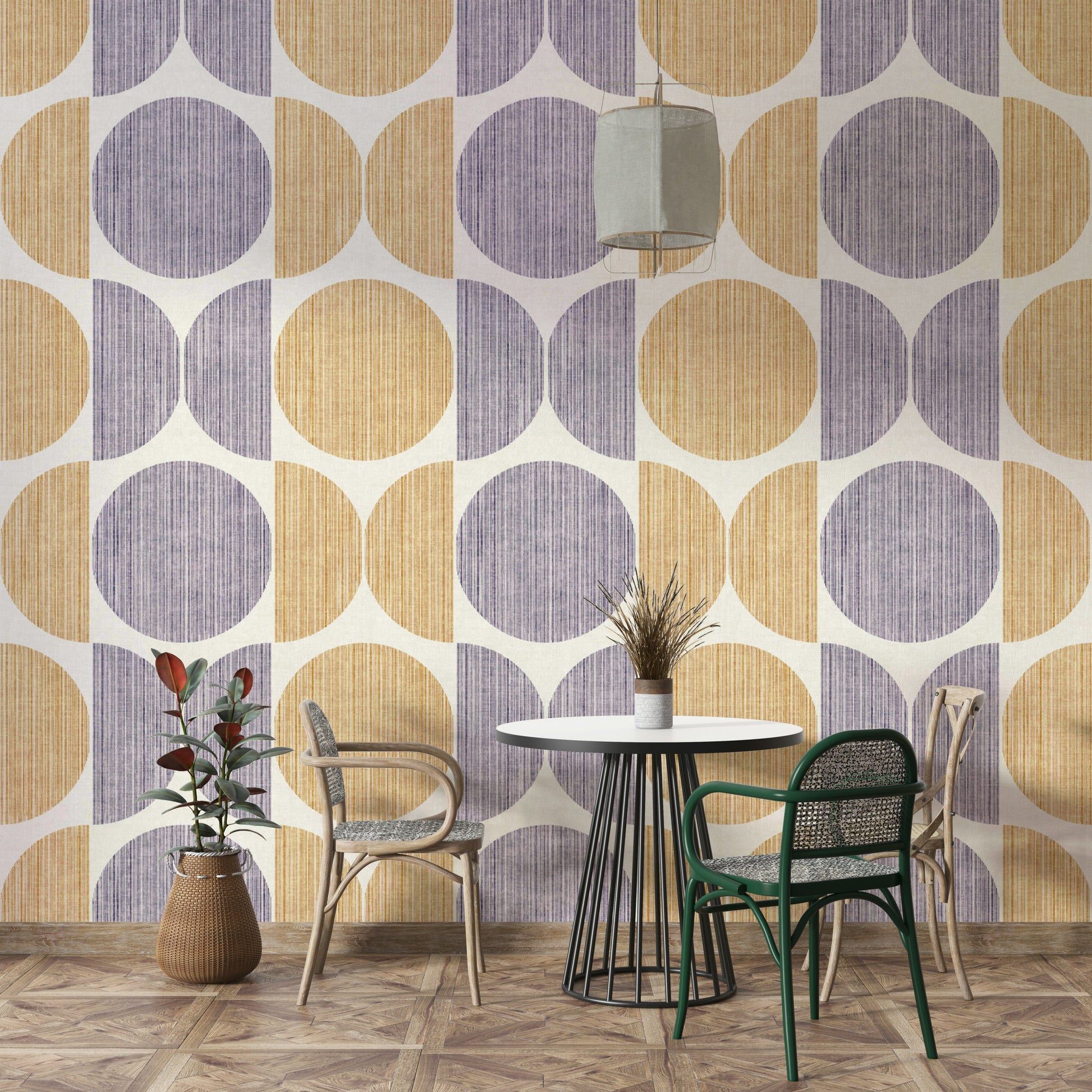 A beautiful Bauhaus circle wallpaper mural for a modern home.

