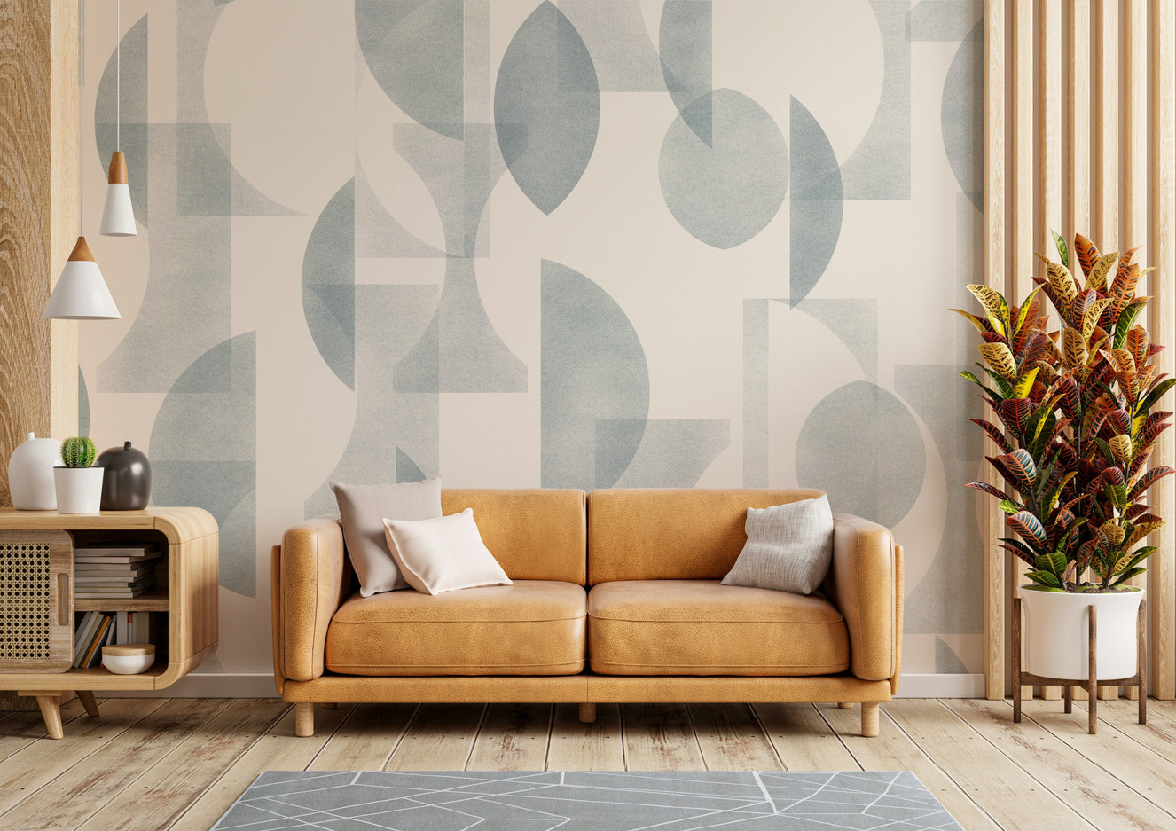 Detailed view of the geometric shapes and colors
