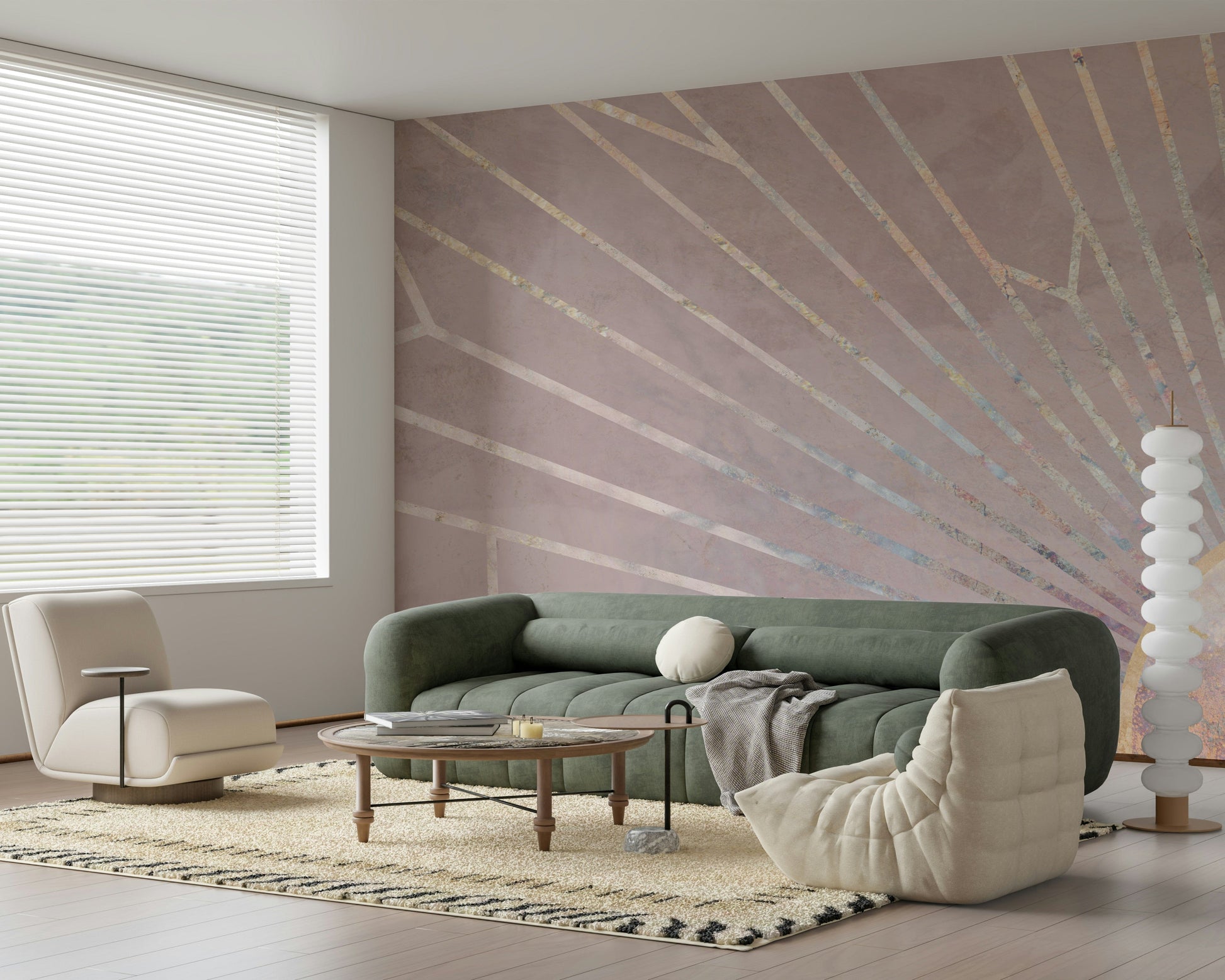 A calming modern pattern wallpaper mural that defines a space.