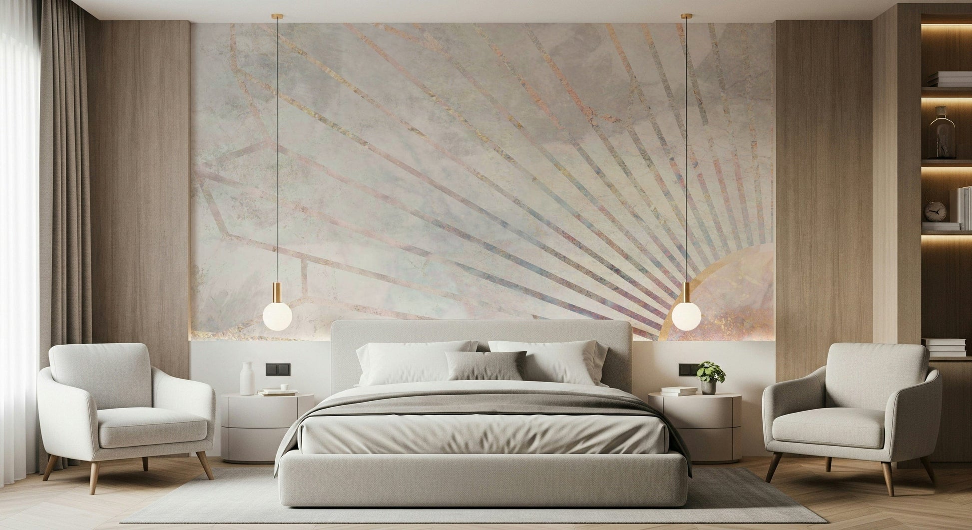 An artistic minimalist form mural for home decor.