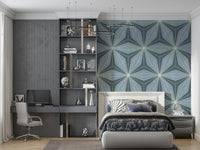 Sophisticated blue fan design mural called Geometric Flowers.