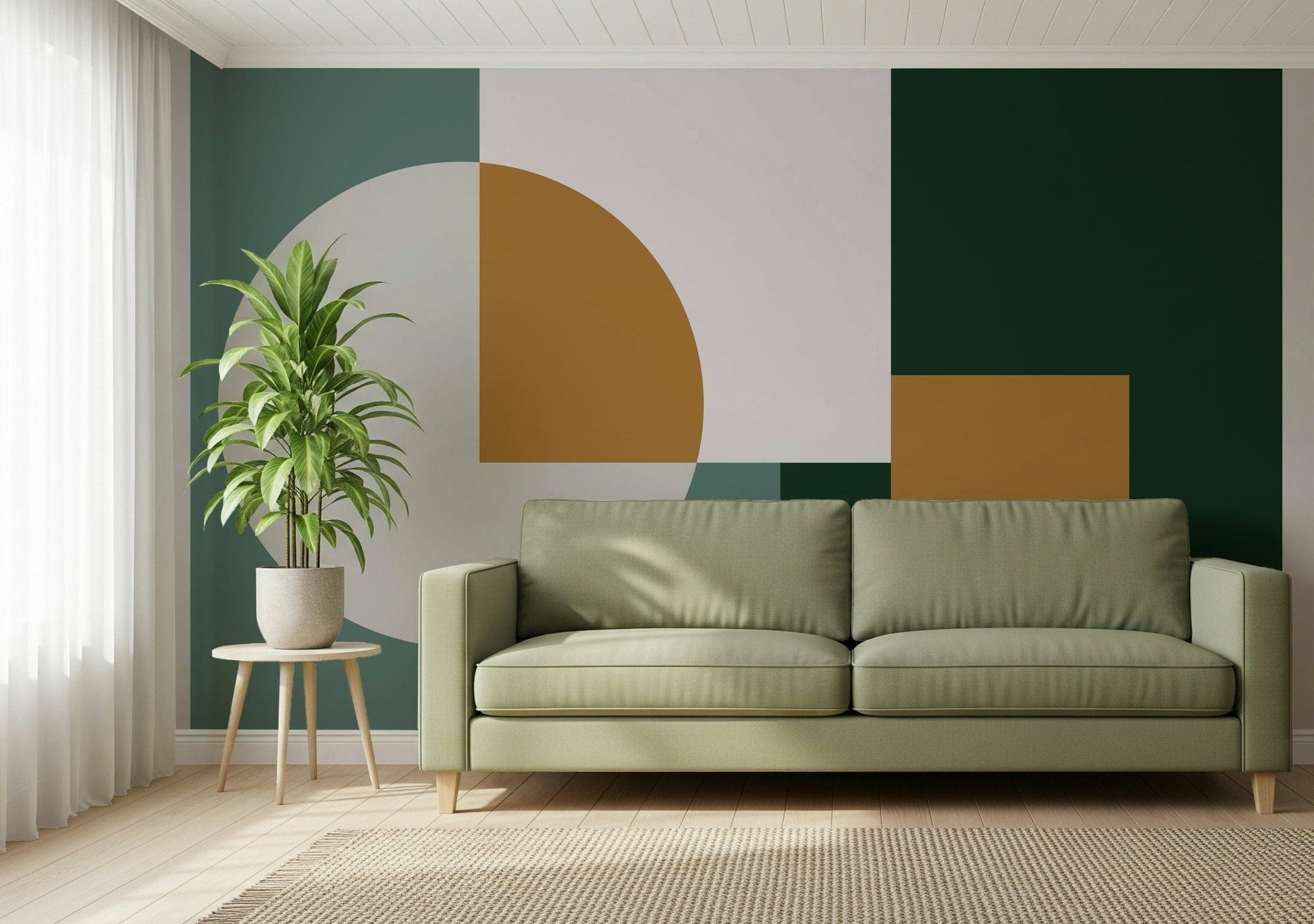 Contemporary wallpaper print of bold rectangles and a circle Modern Harmony.