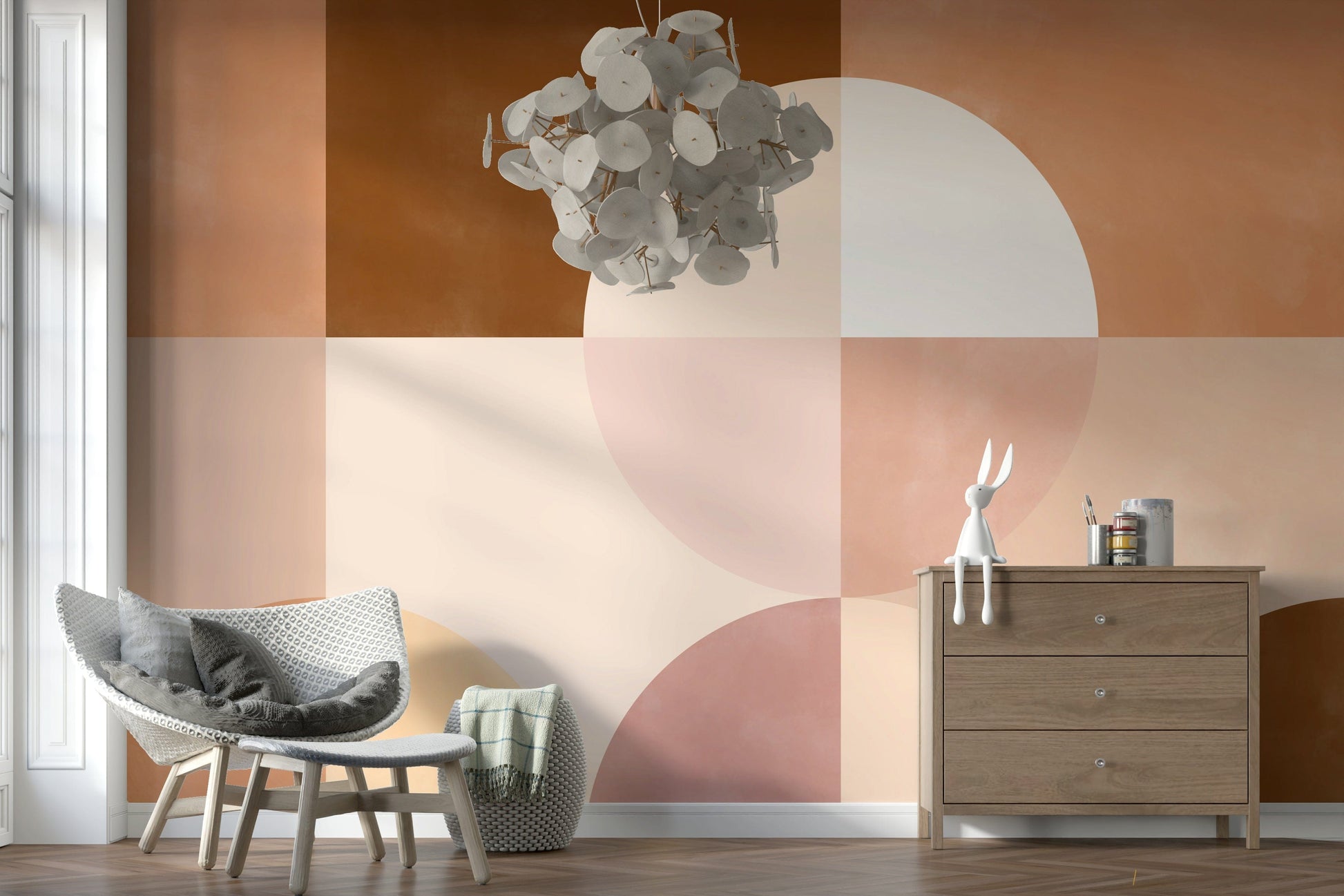 A graceful subtle pattern wall mural in cool, balanced tones.

