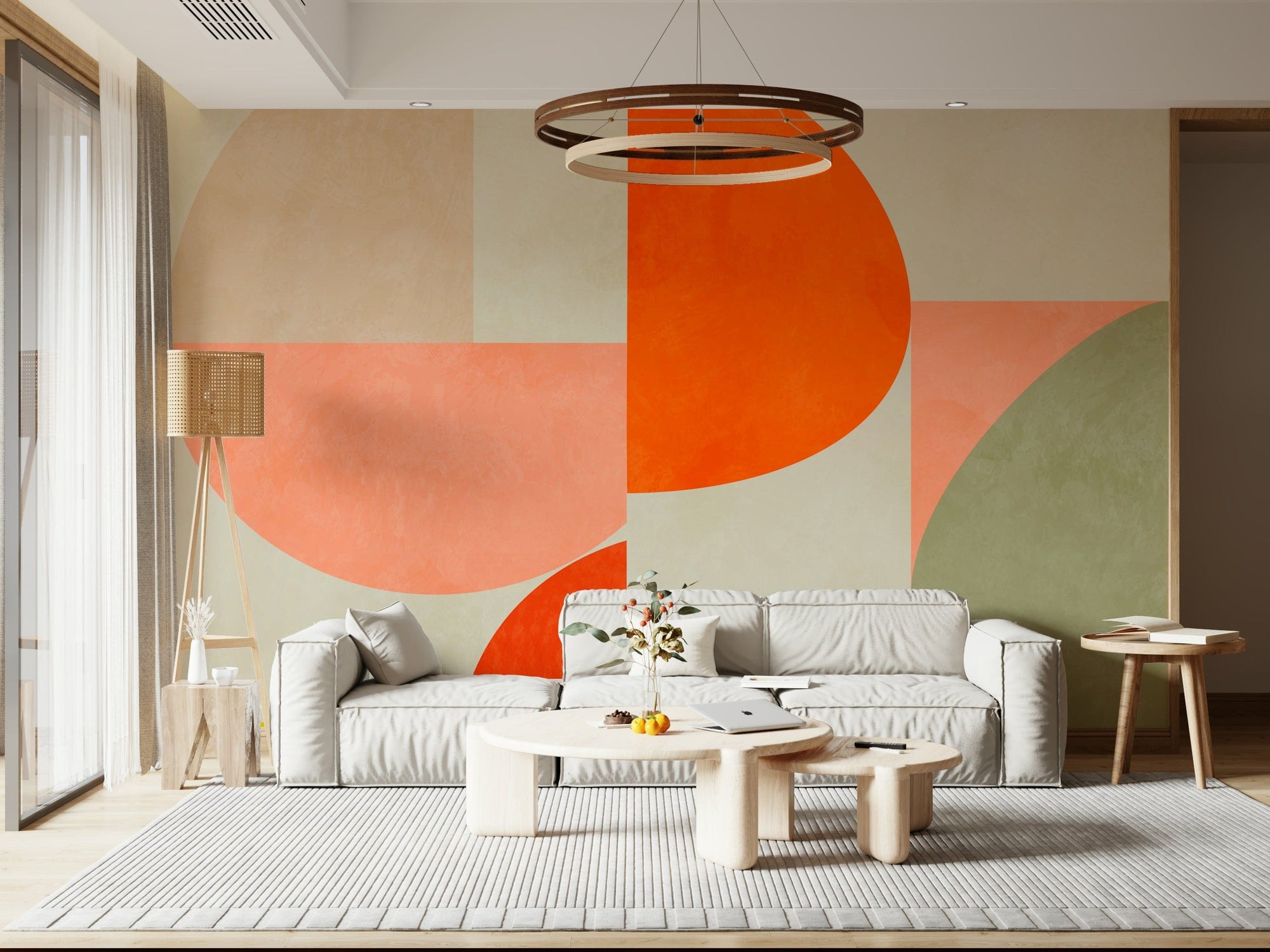 A graceful subtle pattern wall mural in cool, balanced tones.

