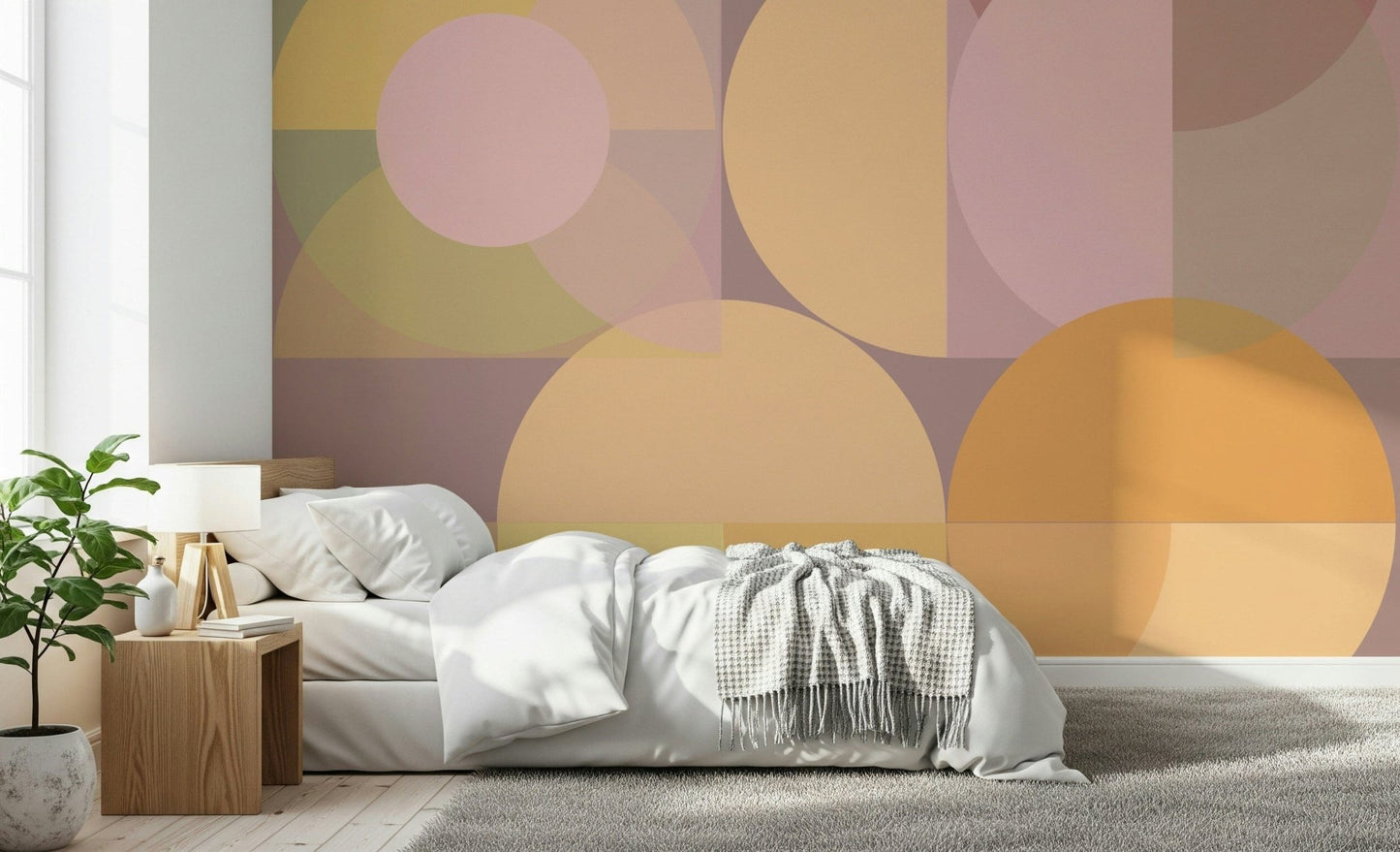 A wall featuring the Geometric Pastel Harmony mural, a balanced and soft Geometric Wallpaper design.