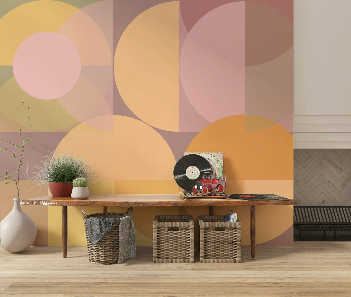 Abstract shapes in harmonious pastel colors create this modern Geometric Wallpaper mural.