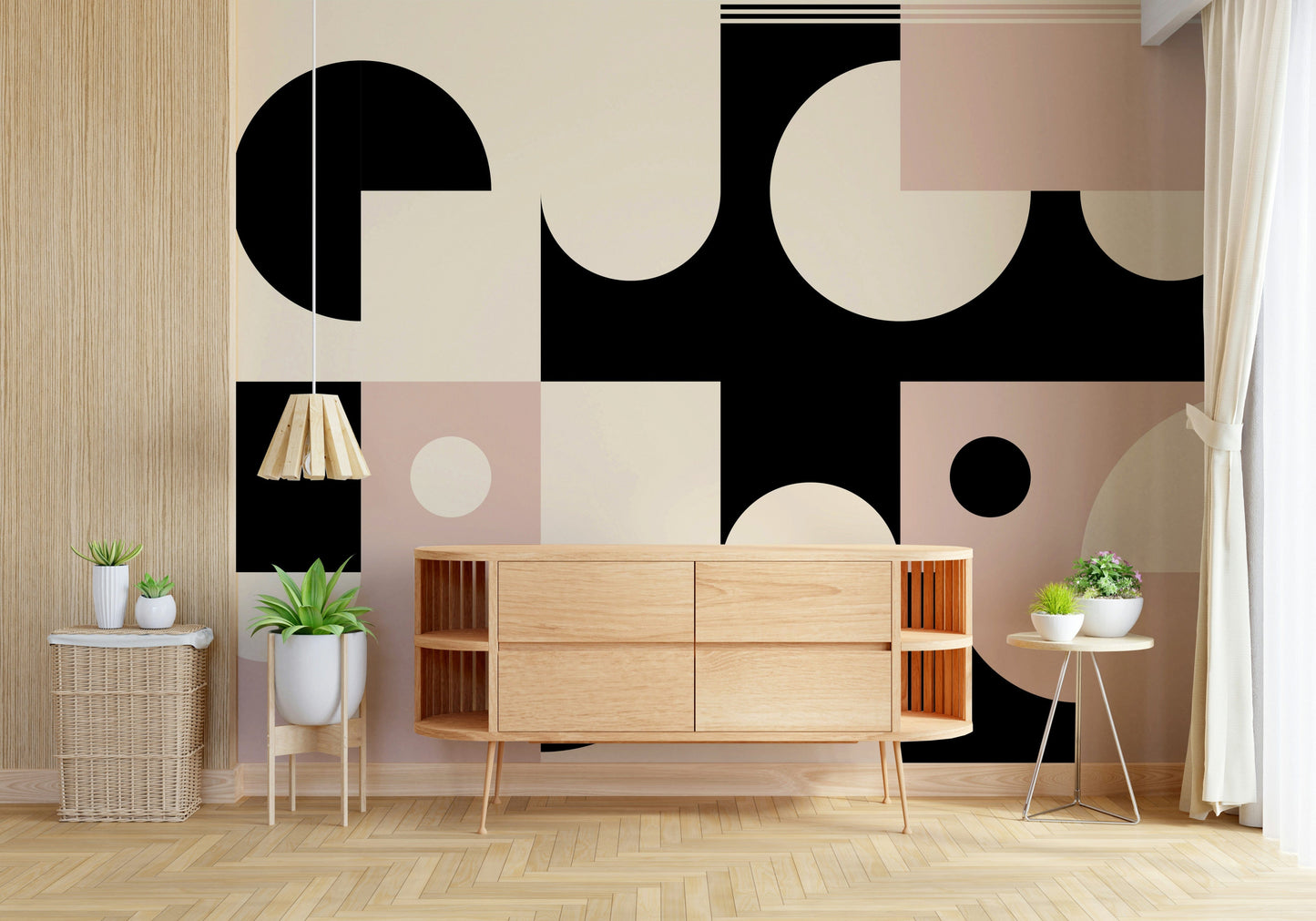 Pink Black - Bold Geometric Interplay Wall Mural
