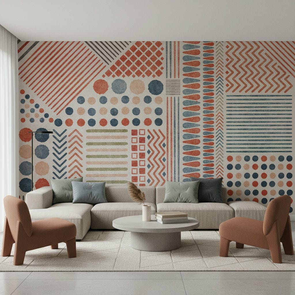 A calming abstract design wallpaper mural that defines a space.