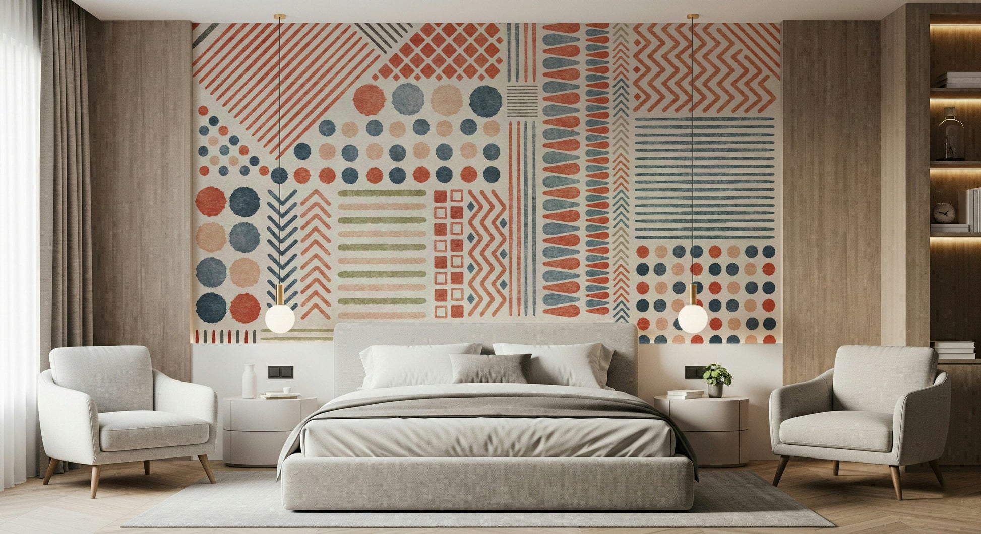 A beautiful modern art wall mural for a living room.