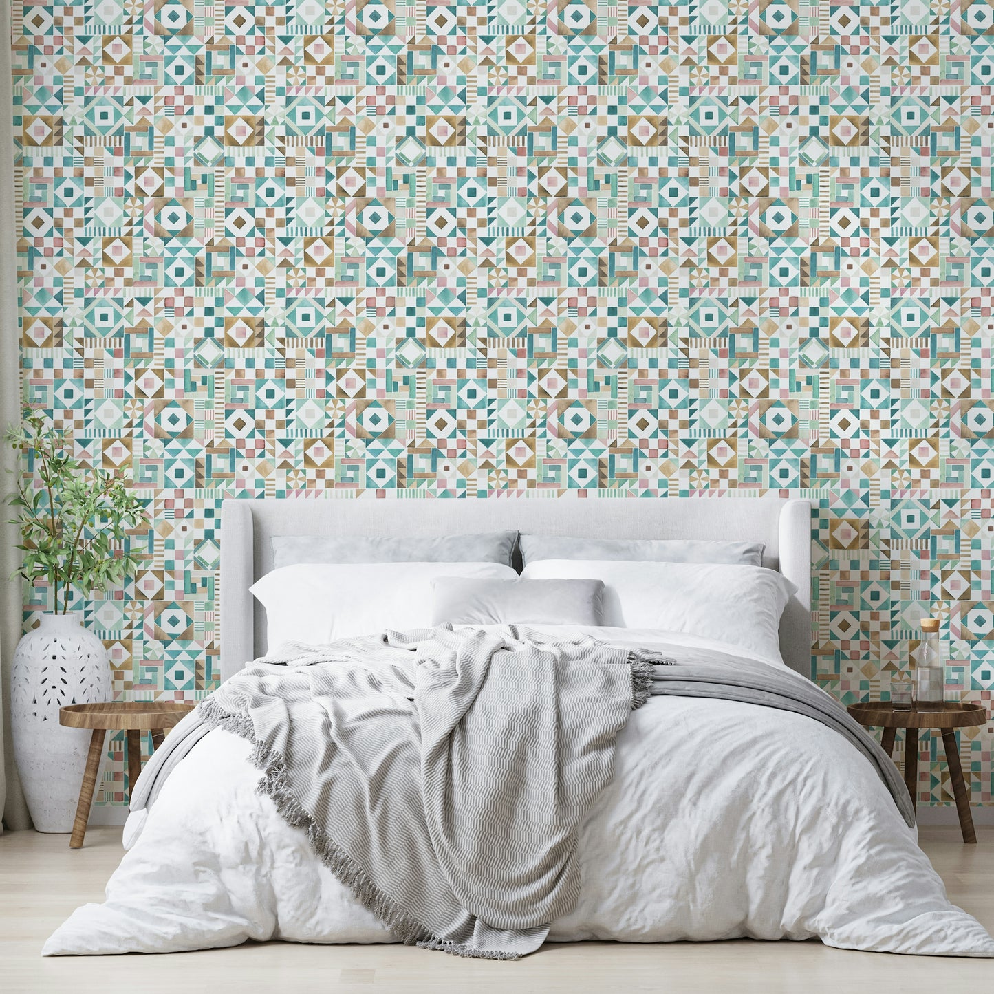 Bold patterned tile wallpaper with geometric style

