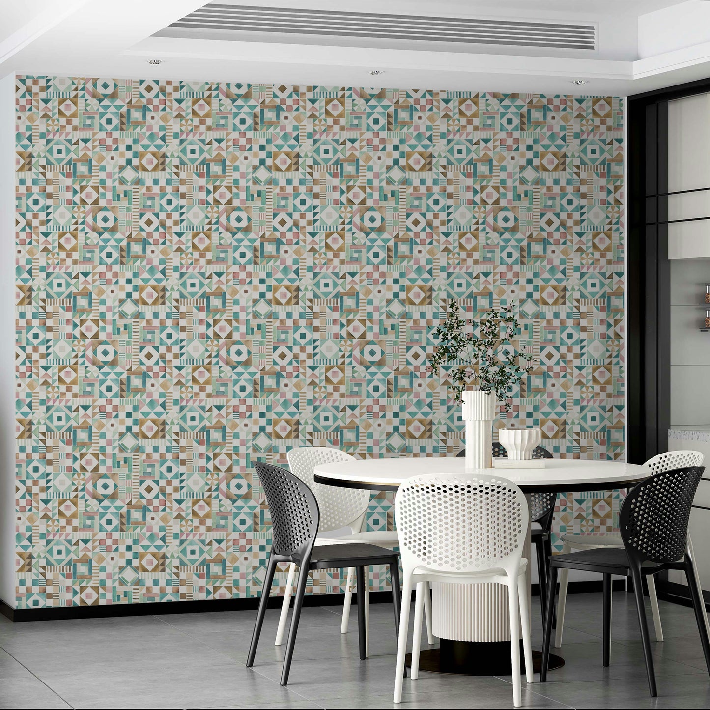 Decorative tile pattern wallpaper for feature walls

