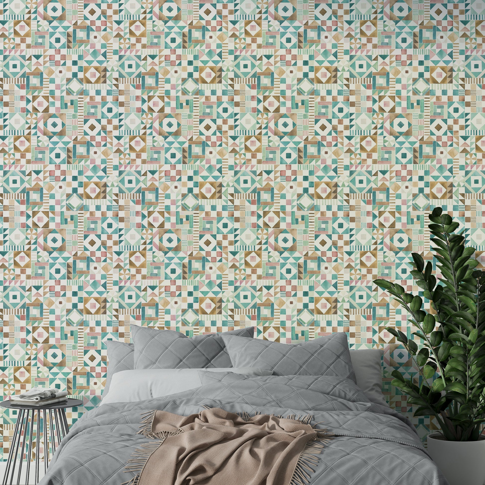 Abstract geometric tile design wall mural
