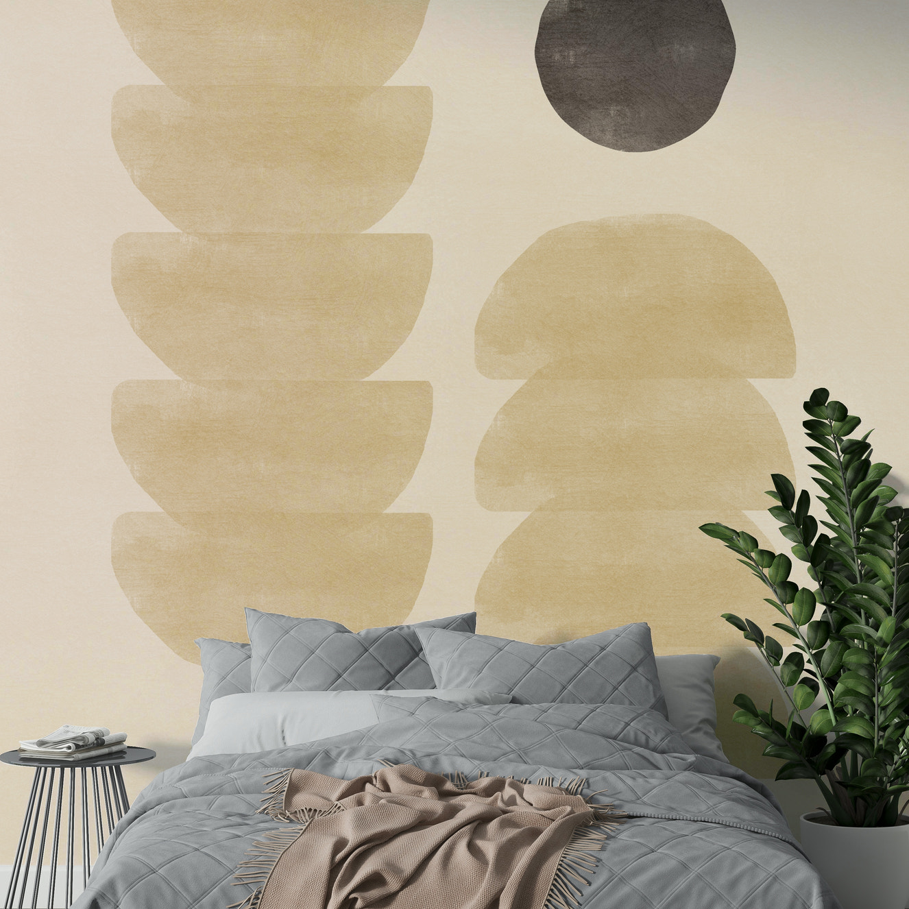 Neutral tone mural wallpaper design

