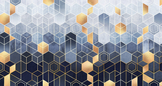 Hexagonal ombre guld tapet vægmaleri