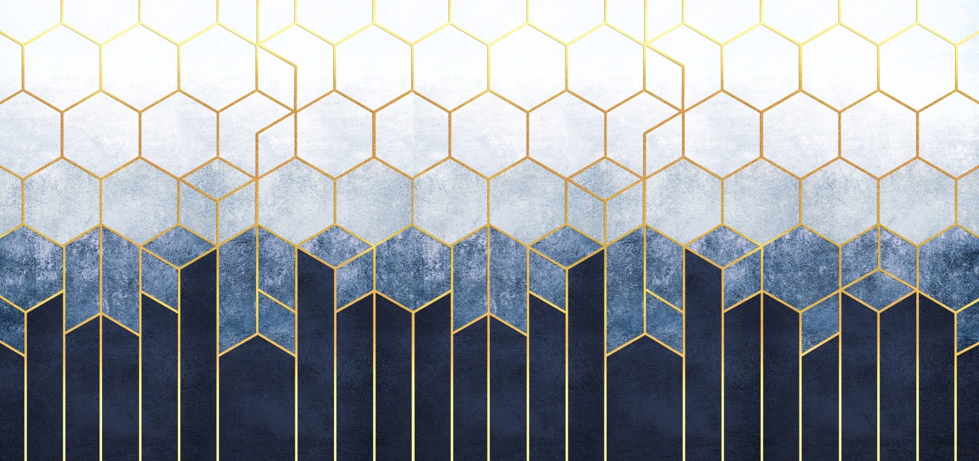 Modèles de papier peint géométrique de motif hexagonal bleu et or in your room — zoomed