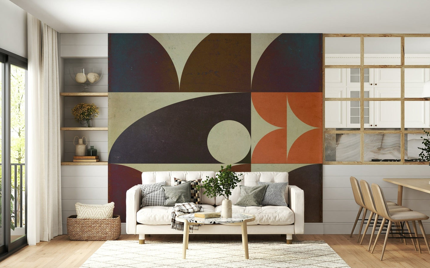 Retro chic wall mural with Geometrica fall patterns for artistic home decor.