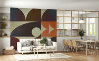 Creative bedroom wall mural utilizing Geometrica fall motifs in deep navy shades.