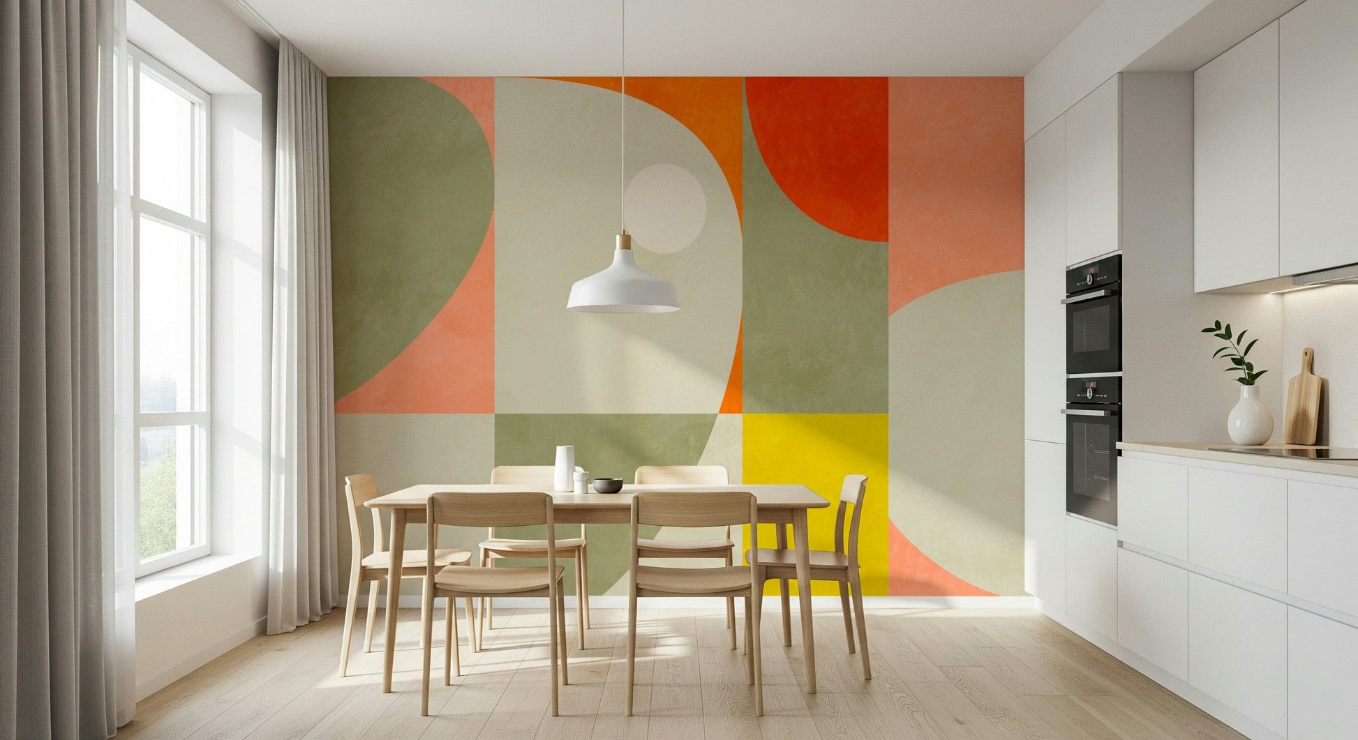 An artistic minimalist form mural for home decor.

