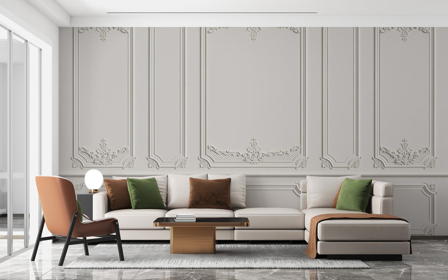 Georgian White Wood Molding Panel Wallpaper Mural - Giffywalls