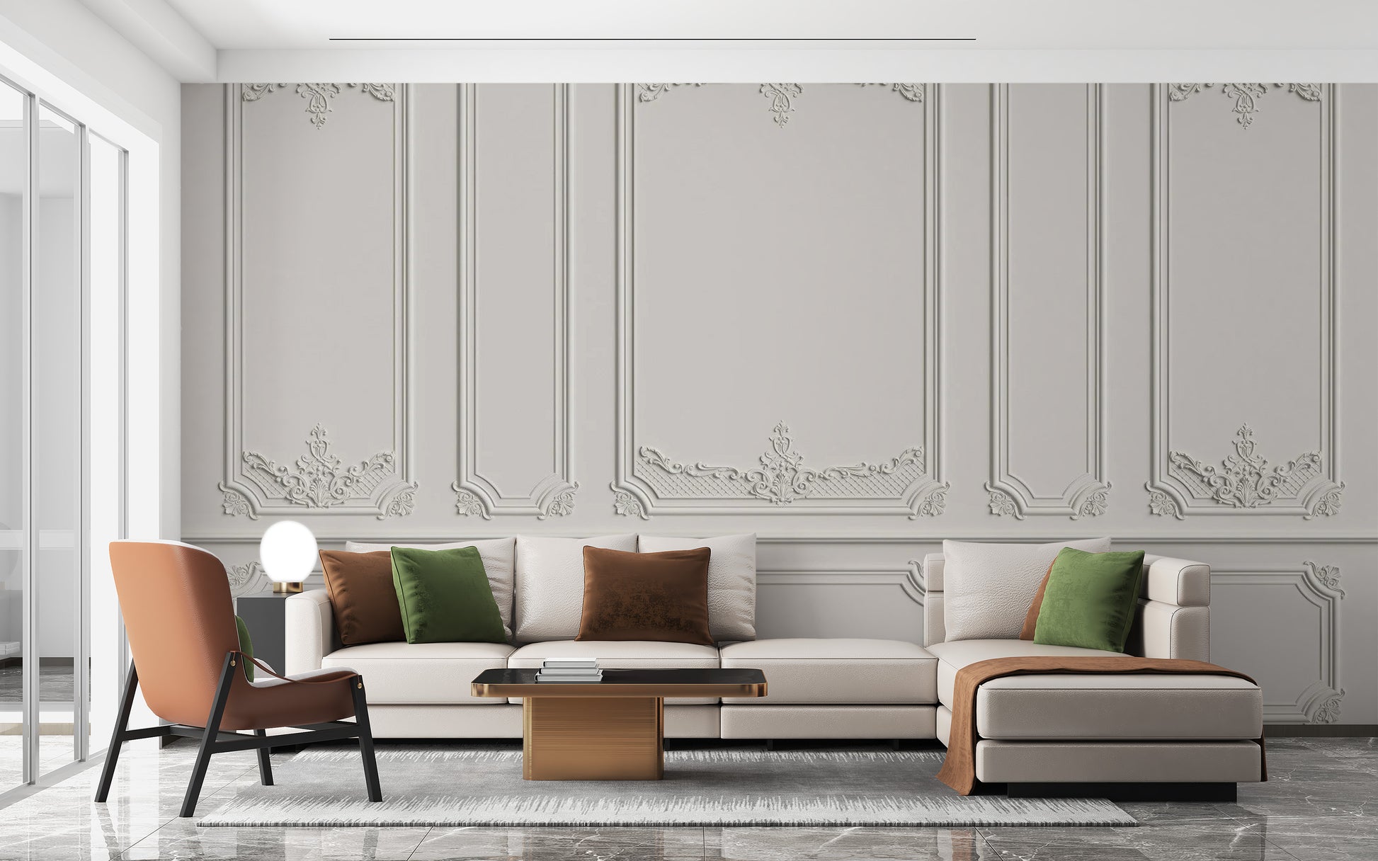 Georgian White Wood Molding Panel Wallpaper Mural - Giffywalls