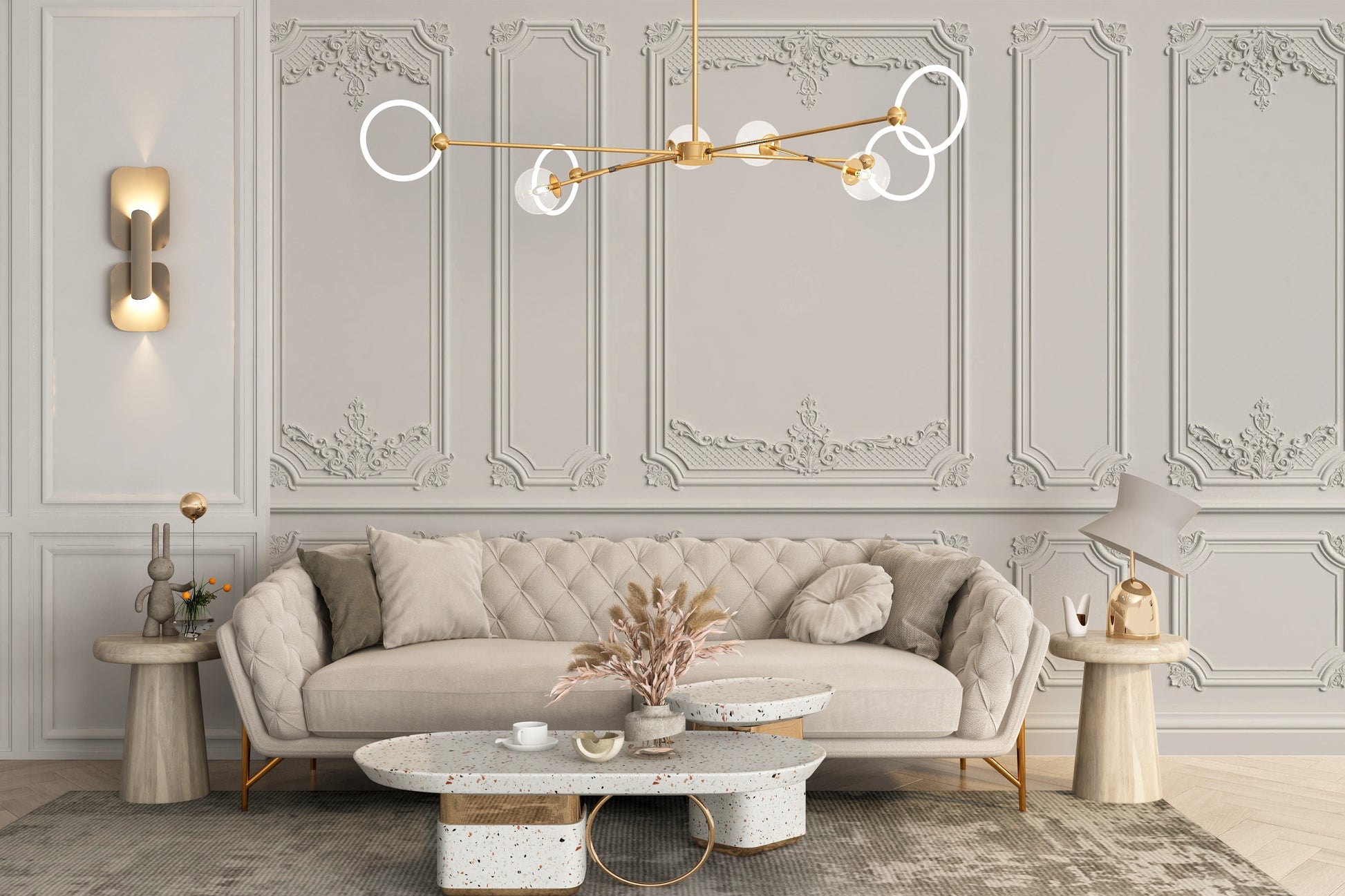 Georgian White Wood Molding Panel Wallpaper Mural - Giffywalls