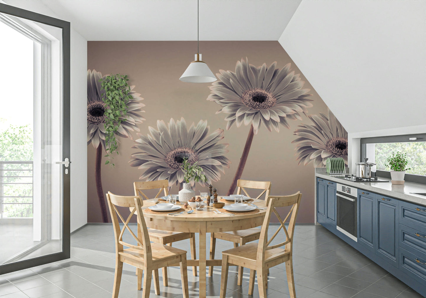 Shades of gray Gerbera Calm stem detail mural peaceful scene