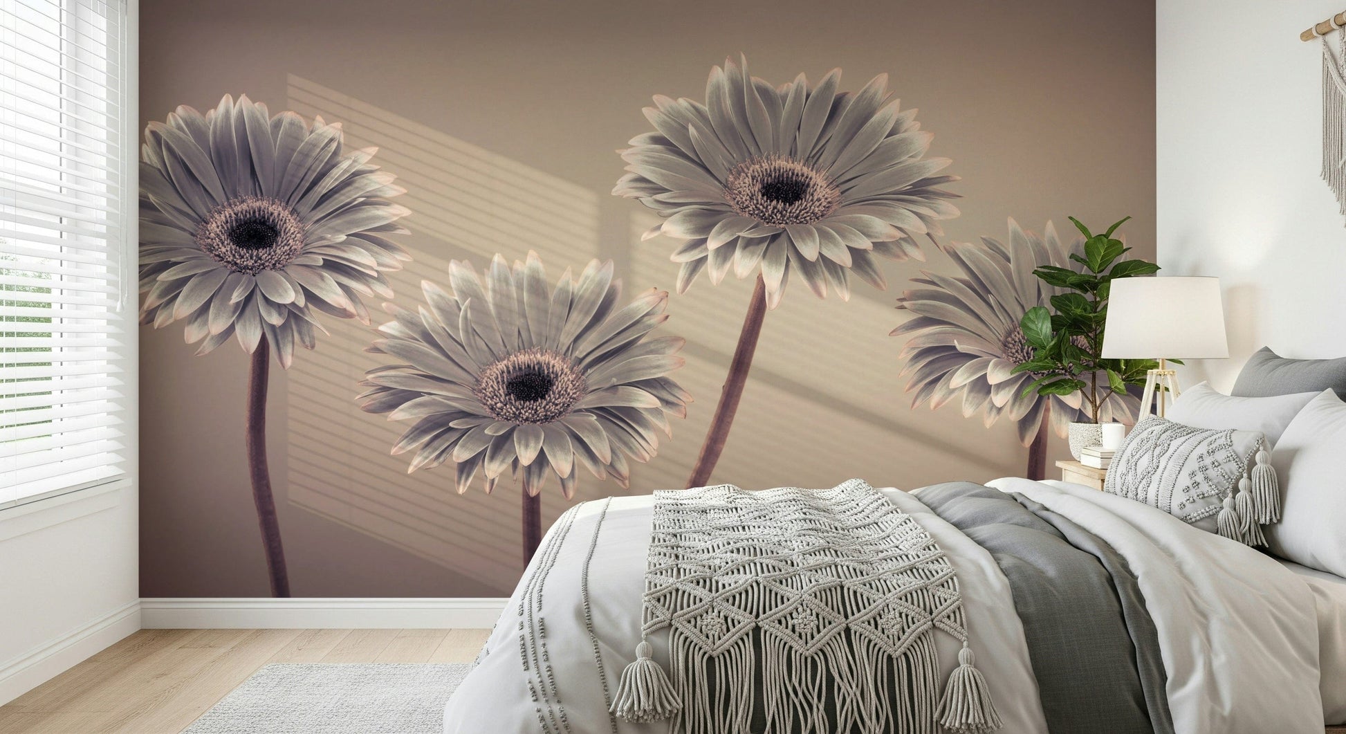 Feminine floral motif Gerbera Calm wallpaper soothing gray hues