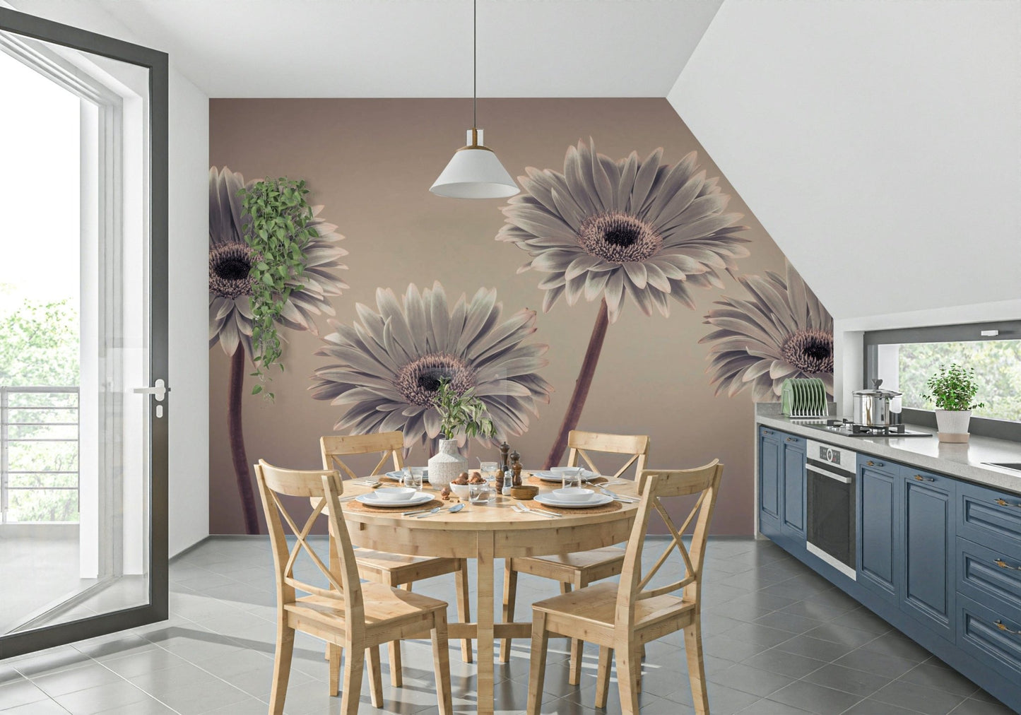 Shades of gray Gerbera Calm stem detail mural peaceful scene