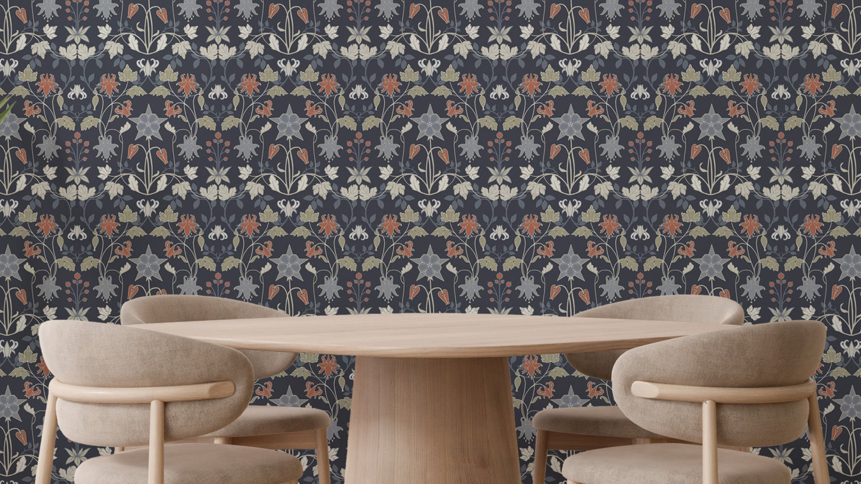 Art Nouveau floral wallpaper with intricate details