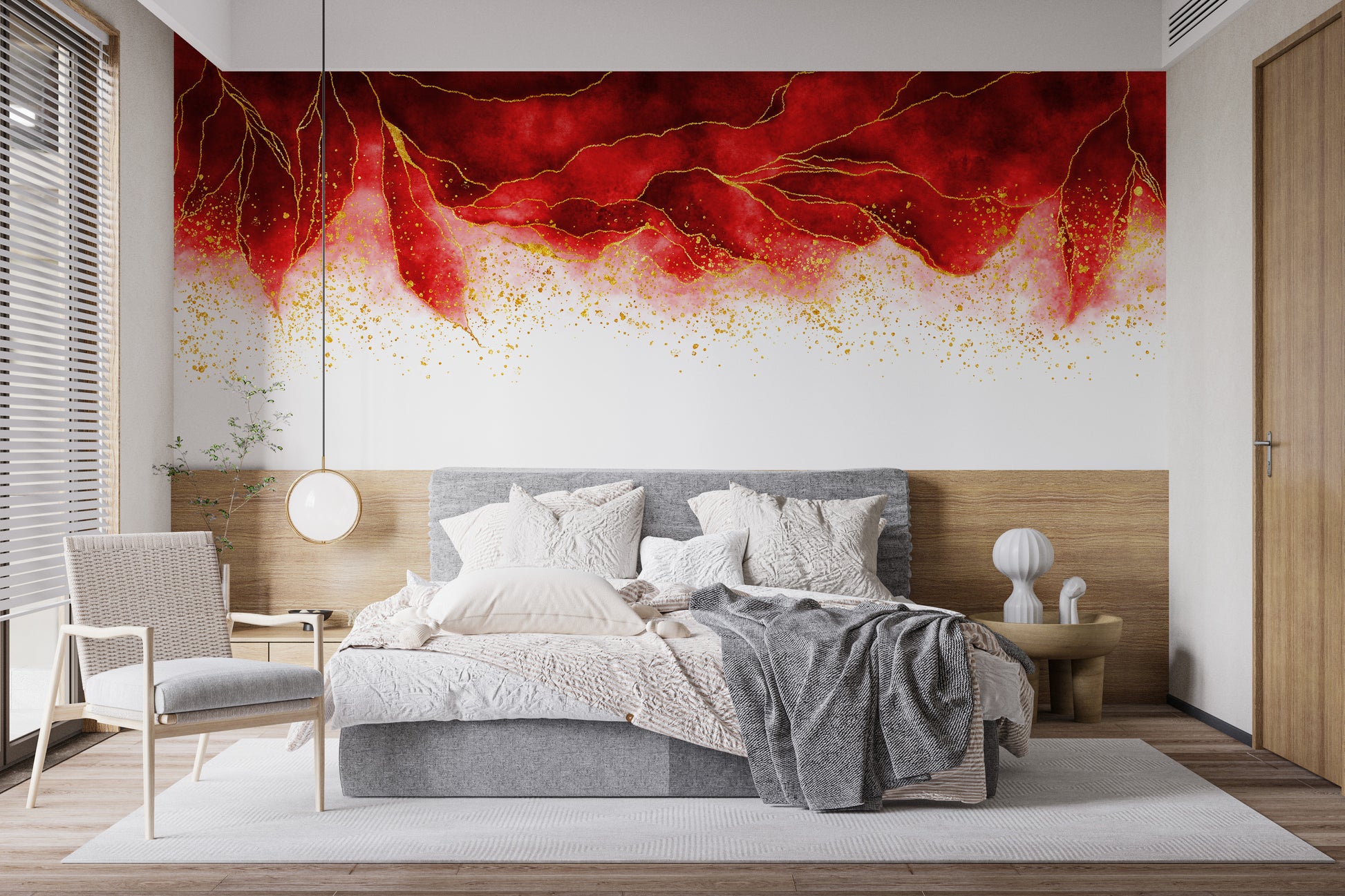 Watercolor Hanging Red Spilled & Brushed Wallpaper Mural - Giffywalls