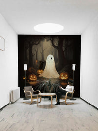 Ghost and Black Cat Wall Mural on wall