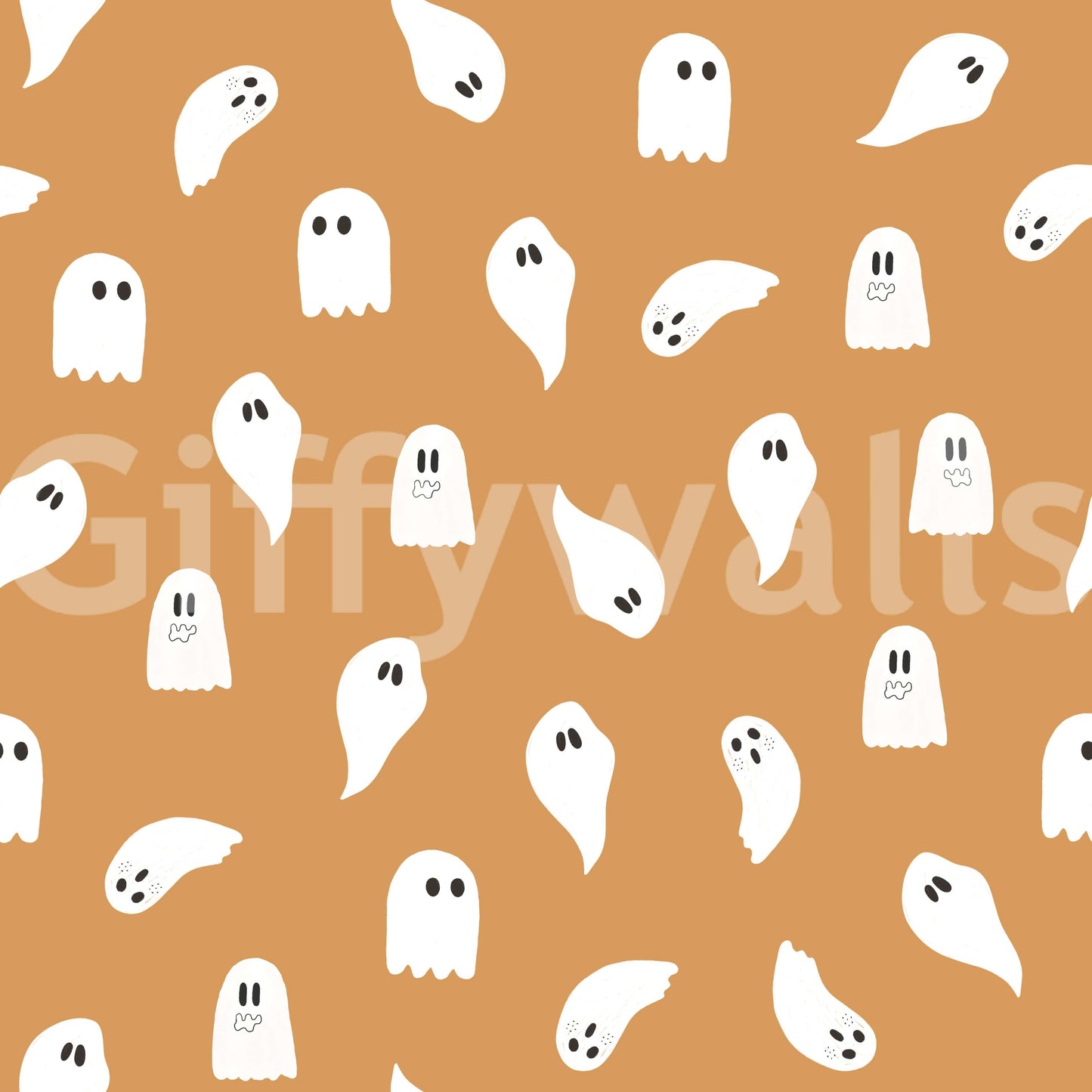 Repeating pattern of animated spooky specters for Halloween décor.