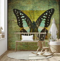 Retro Gilded Butterfly wall mural capturing nostalgic field guide illustration vibe