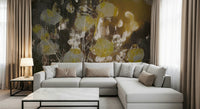 A peaceful botanical garden mural on decorative wallpaper.

