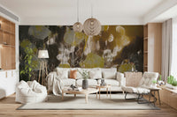 A graceful subtle bloom wall mural in rich, elegant tones.

