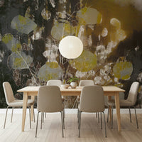 A serene botanical pattern wall mural with gold accents.

