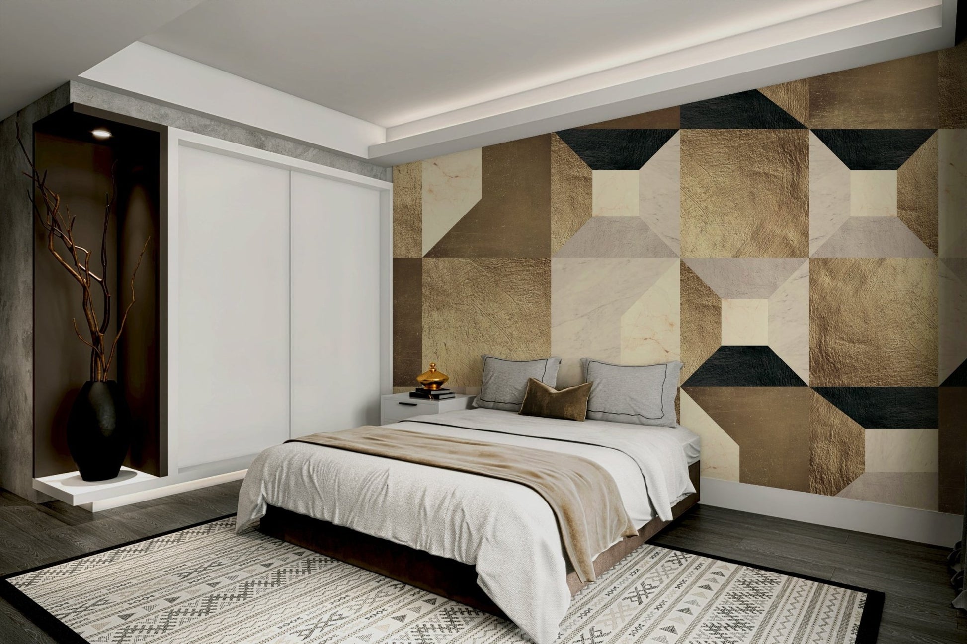 The design features a series of clean, elegant shapes.

