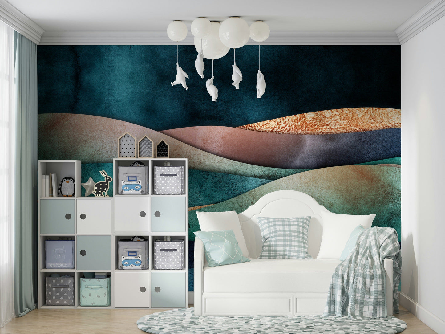 The mural has a modern, chic feel.

