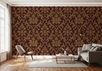 Gilded leaves wall mural with rich gold accents on matte wallpaper in Hallway.