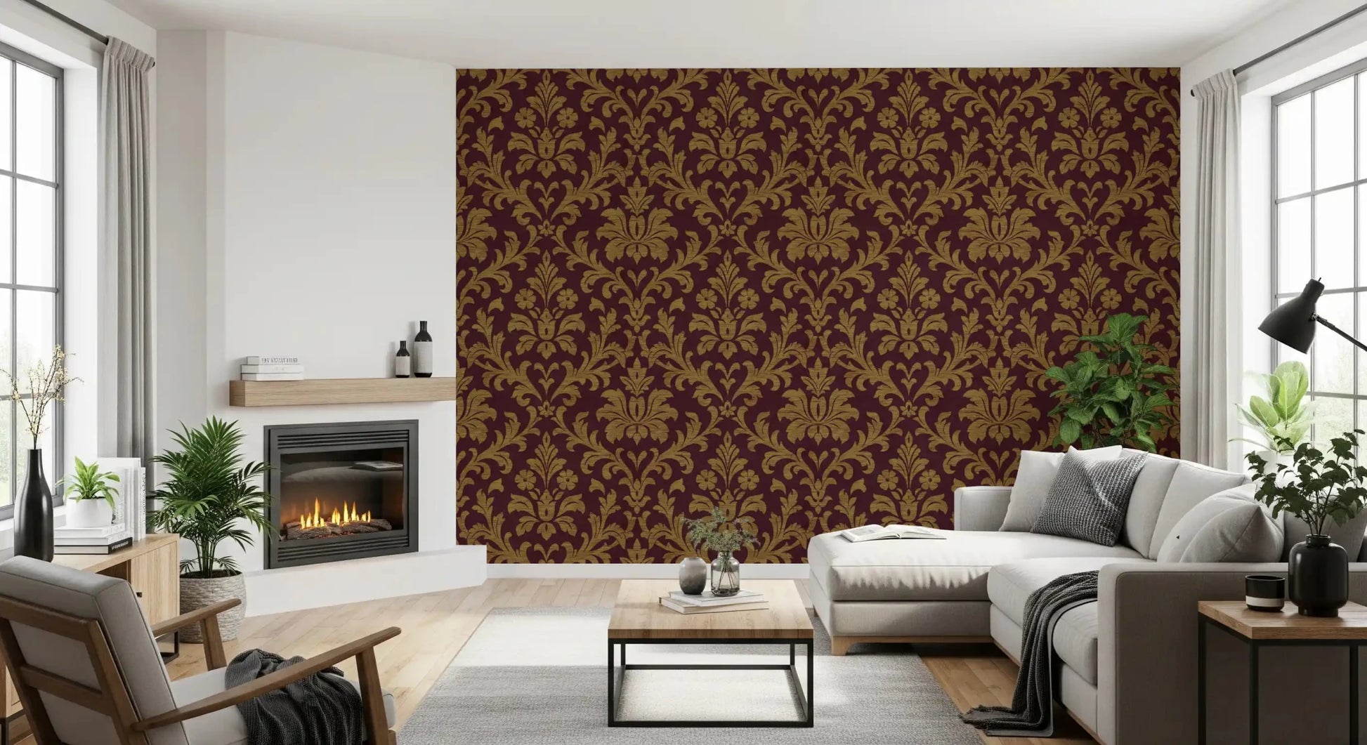Premium gilded leaves wallpaper for stylish Living room.