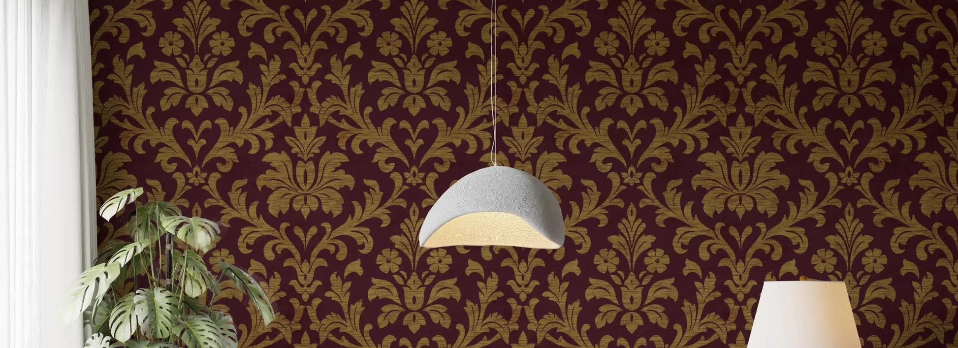 Gilded leaves peel and stick wallpaper with luxurious gold tones.