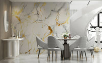 Wall mural depicting artistic marble swirls with shimmering gold details for statement walls.