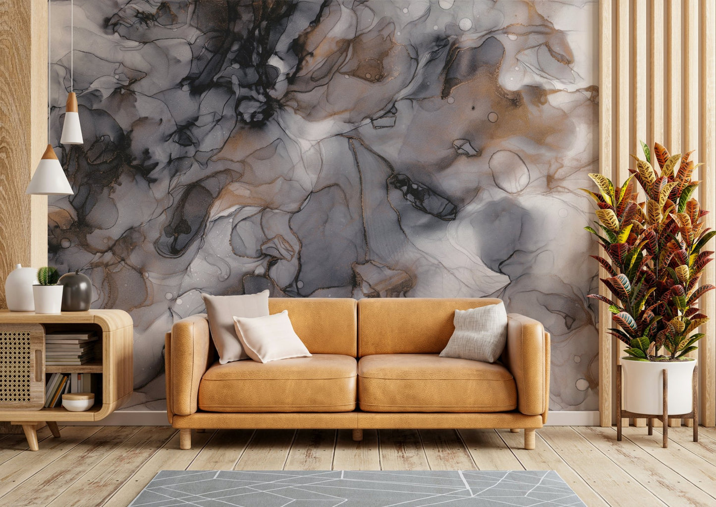 Sophisticated and bold Gilded Smoke wall mural

