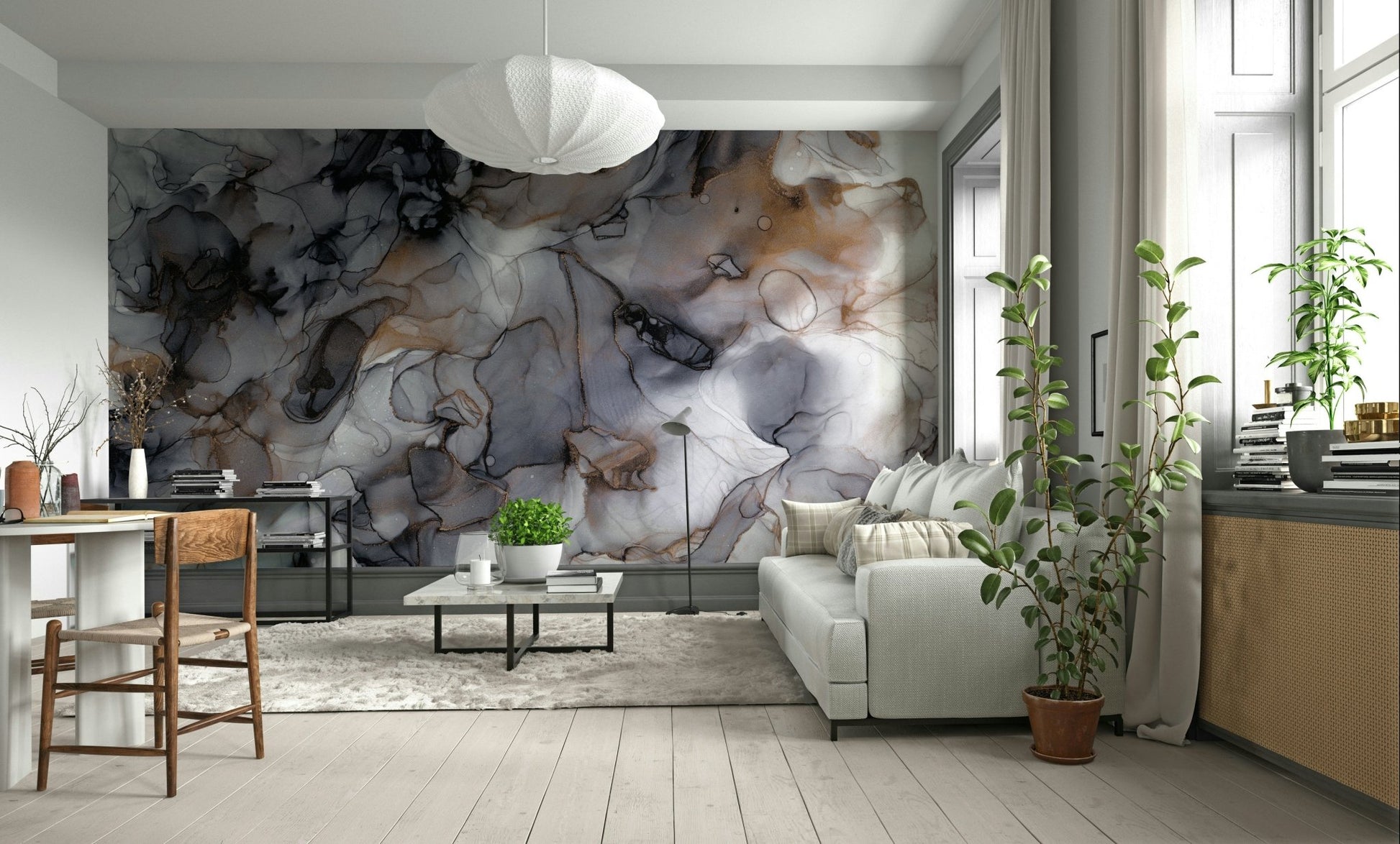 Luxurious gold highlights against deep smoky tones

