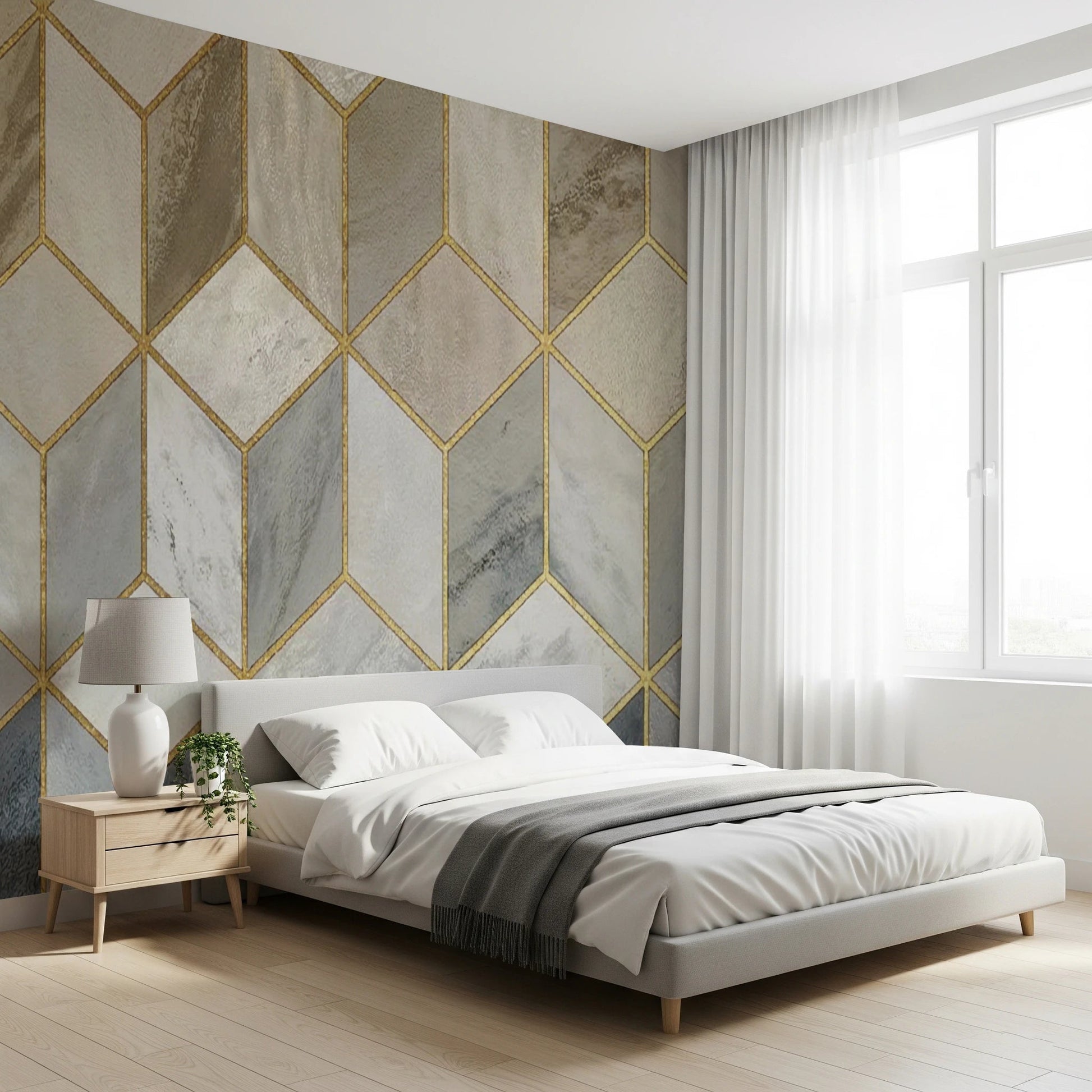 Gilded Stone Cubes Wall Mural