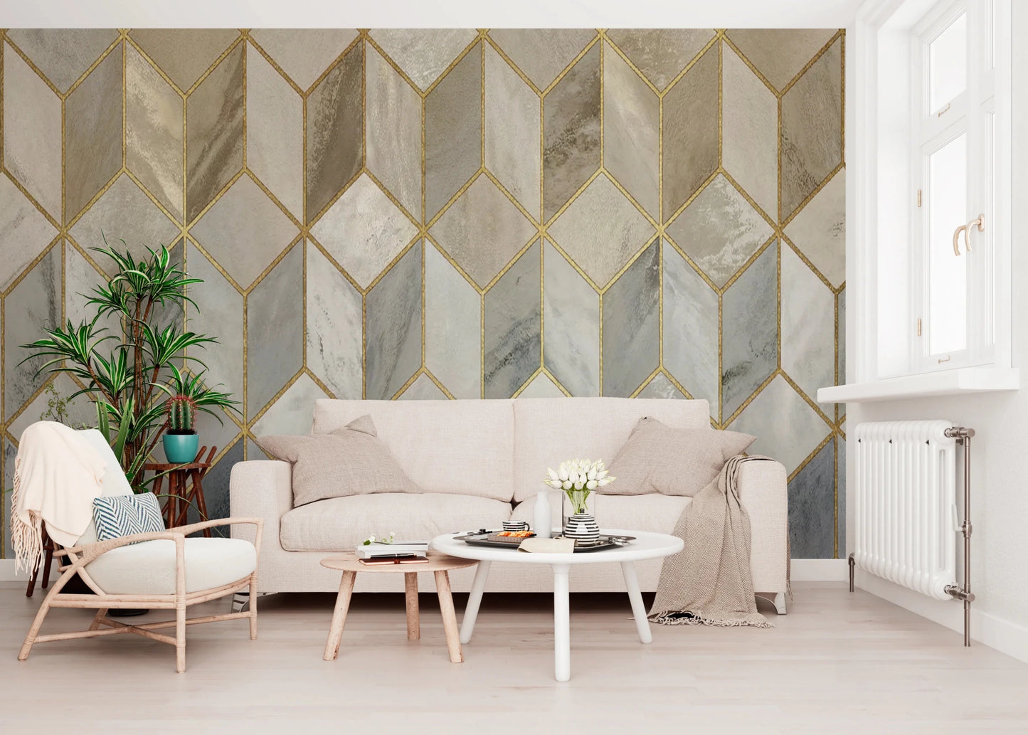 Gilded Stone Cubes Wall Mural
