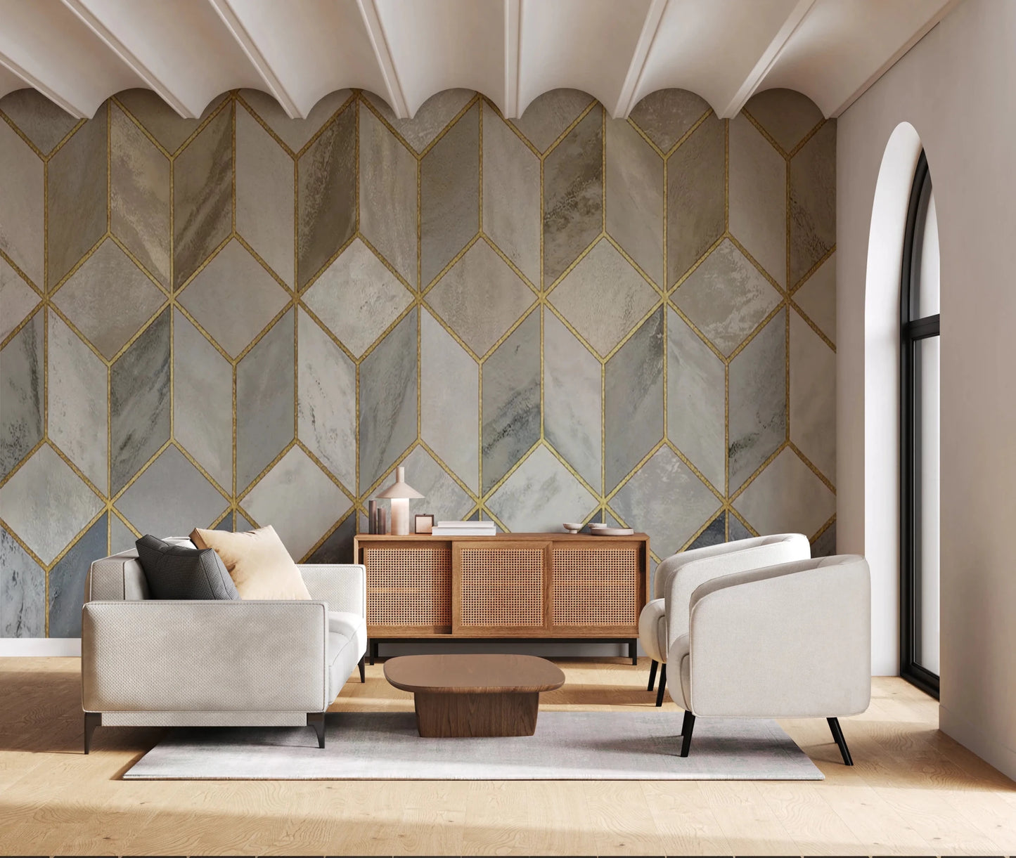 Gilded Stone Cubes Wall Mural