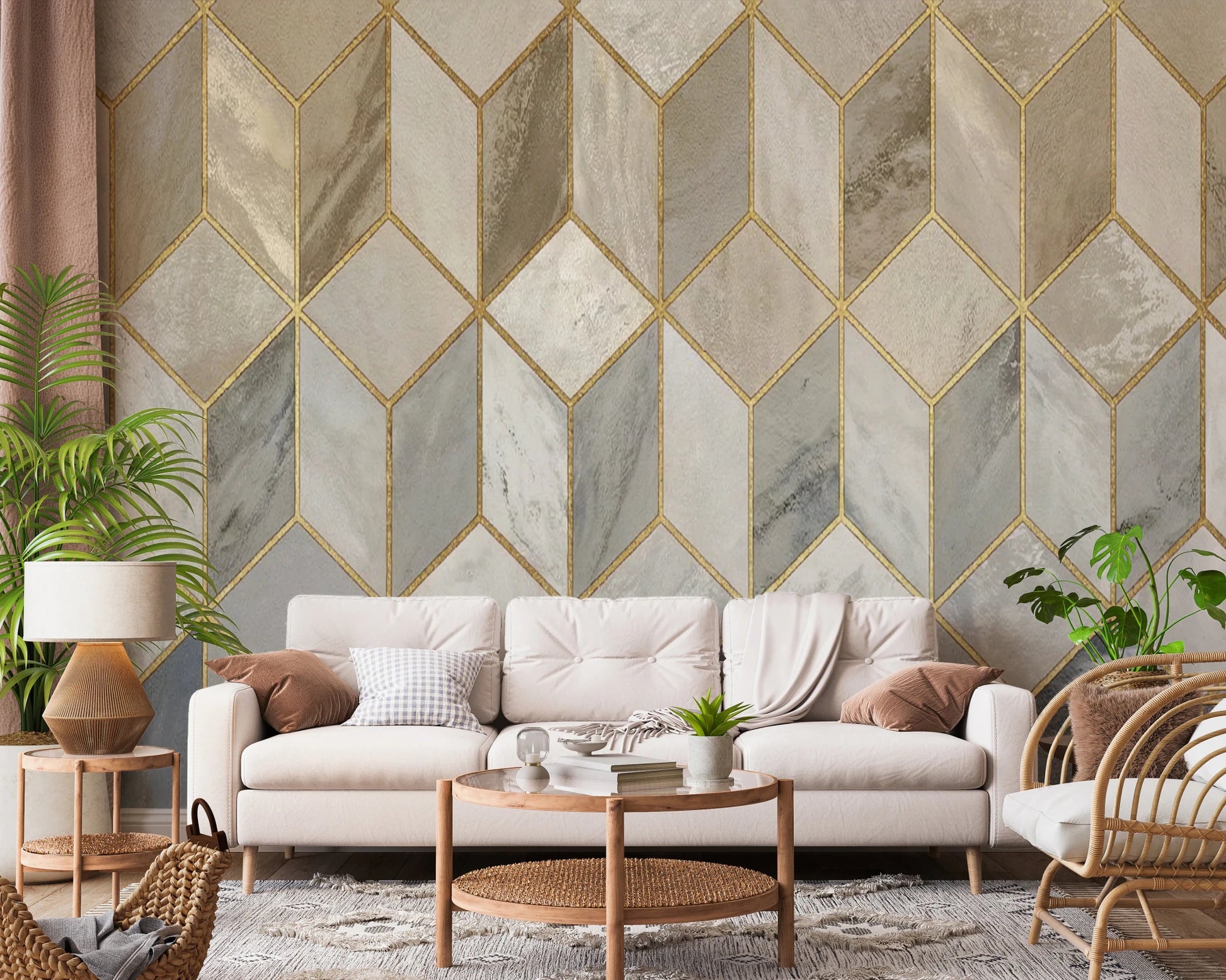 Gilded Stone Cubes Wall Mural